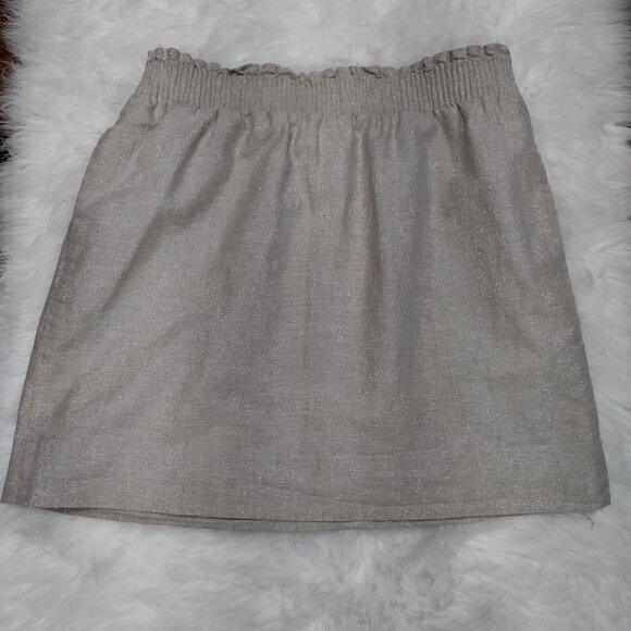 J.Crew Twee Linen Blend Metallic Champagne Elastic Waist Lined Mini Skirt Size 6 - Picture 3 of 10